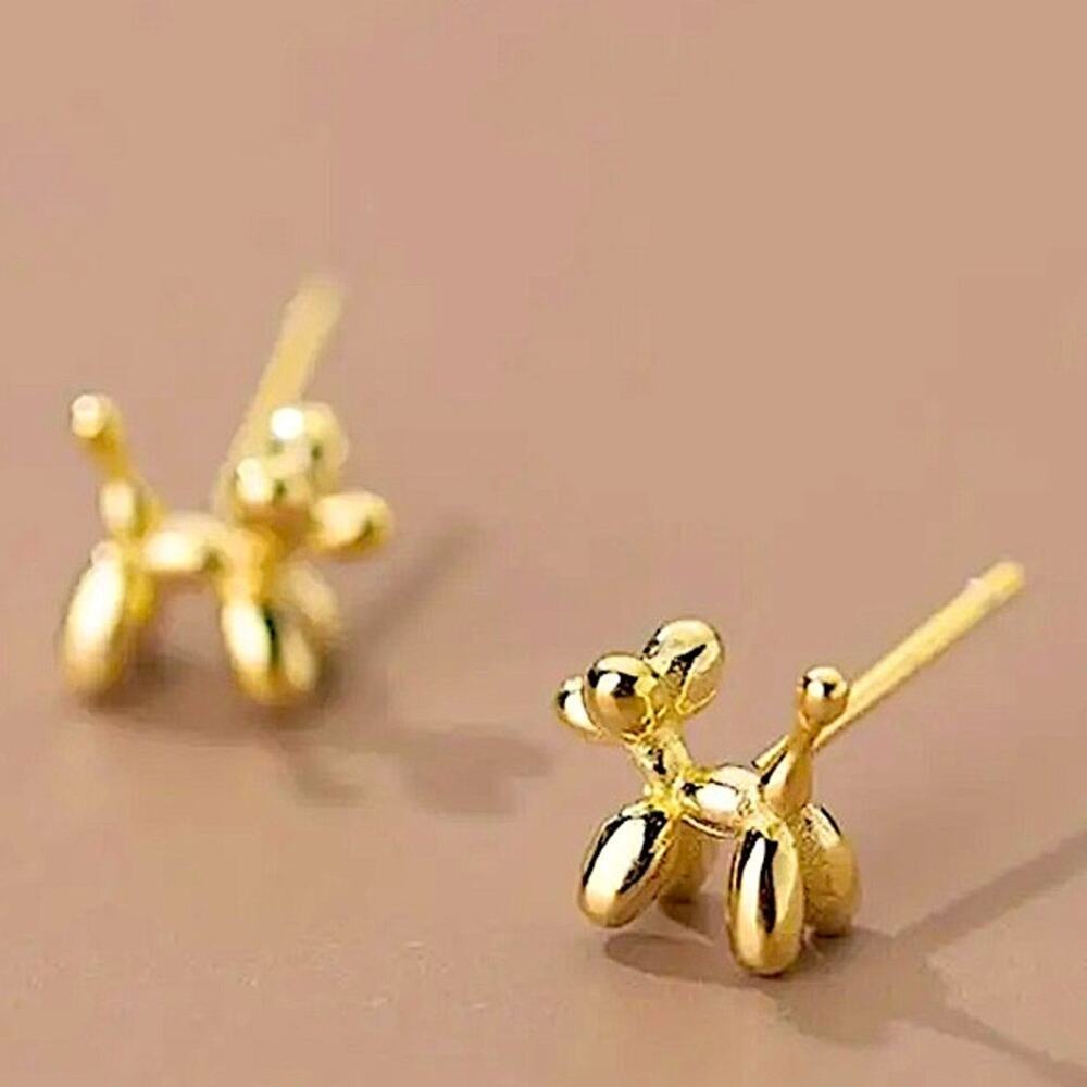 Gold Dog Animal Pendant Earrings